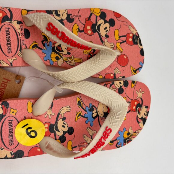 Havaianas Disney Retro Mickey & Minnie Print Toddler Flip Flops Pink Size 9C - Picture 4 of 13